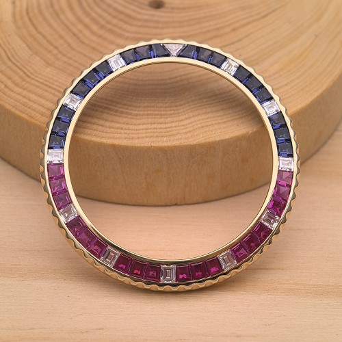 18K Solid Gold Watch Bezel With Diamonds Setting For Rolex GMT Master 116718 Pepsi Aftermarket Watch Parts 