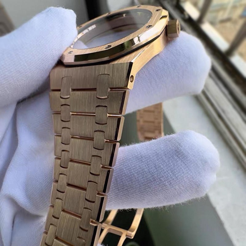 CNC Customized 18K Solid Rose Gold Watch Case and Bracelet For AP 15202or Fit Cal.2121 Movement Luxury Watch Parts CNC Customized 18K Solid Rose Gold Watch Case and Bracelet For AP 15202or Fit Cal.2121 Movement Luxury Watch Parts
